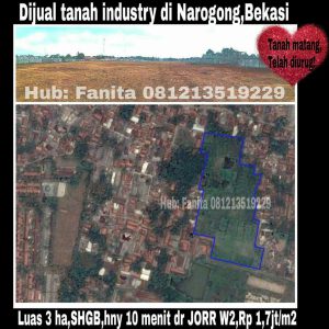 Dijual kavling industri di Cikiwul Narogong Bekasi