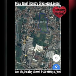 Dijual kavling industri di Cikiwul Narogong Bekasi