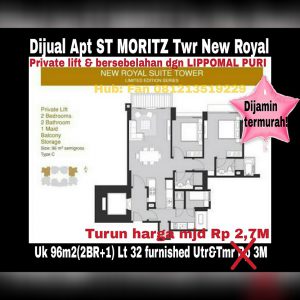Dijual Apt ST MORITZ New Royal Puri Indah Jakarta Barat