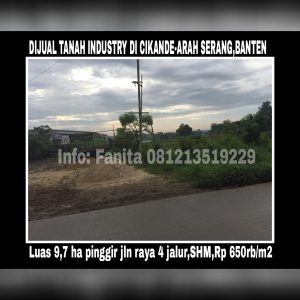 Dijual tanah industri di Cikande Serang