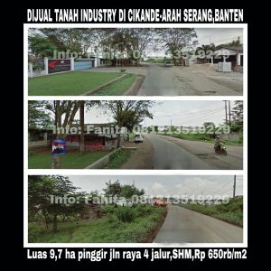 Dijual tanah industri di Cikande Serang