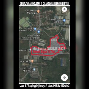Dijual tanah industri di Cikande Serang