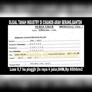 Dijual tanah industri di Cikande Serang