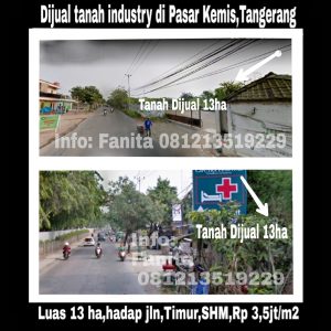 Dijual tanah industri di Pasar Kemis Tangerang