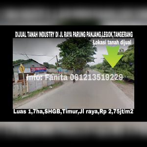 Dijual tanah industri di Legok Tangerang
