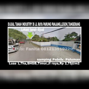 Dijual tanah industri di Legok Tangerang