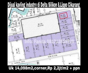 Dijual kavling industry di Delta Silikon 8 Lippo Cikarang