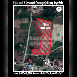 Dijual tanah di Jeruksawit,Gondangrejo,Karang Anyar,Solo dekat Tol.