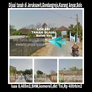 Dijual tanah di Jeruksawit,Gondangrejo,Karang Anyar,Solo dekat Tol.