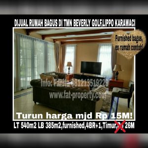 Dijual rumah mewah bagus di Taman Beverly Golf Jl Danau Sentani,Lippo Karawaci.