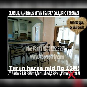 Dijual rumah mewah bagus di Taman Beverly Golf Jl Danau Sentani,Lippo Karawaci.