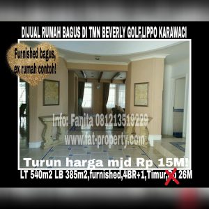 Dijual rumah mewah bagus di Taman Beverly Golf Jl Danau Sentani,Lippo Karawaci.