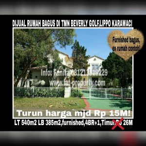Dijual rumah mewah bagus di Taman Beverly Golf Jl Danau Sentani,Lippo Karawaci.