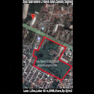 Dijual tanah komersil bagus pinggir jalan raya di Jl Hasyim Ashari,Cipondoh Tangerang.