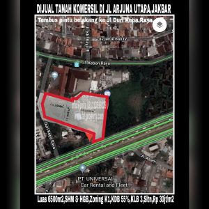 Dijual tanah komersil super strategis di Jl Arjuna Utara 17,Jakarta Barat.