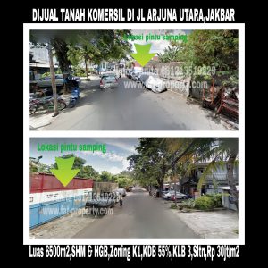 Dijual tanah komersil super strategis di Jl Arjuna Utara 17,Jakarta Barat.