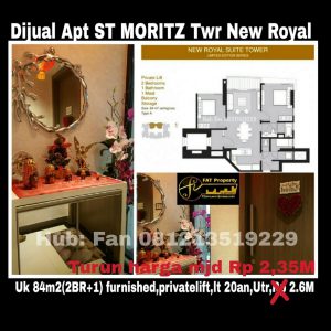 Dijual Apartment ST Moritz di Jl Puri Indah Jakarta Barat.