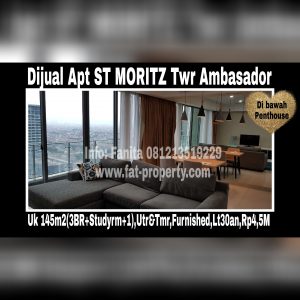 Dijual Apartment ST MORITZ Tower Ambasador luas 145m2 di lt 30an(di bwh penthouse).