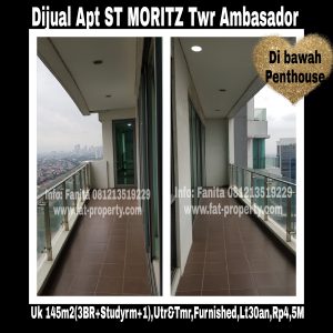 Dijual Apartment ST MORITZ Tower Ambasador luas 145m2 di lt 30an(di bwh penthouse).
