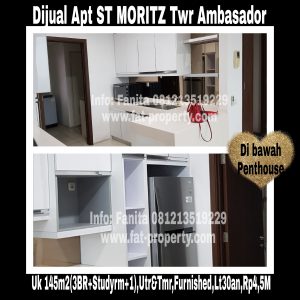 Dijual Apartment ST MORITZ Tower Ambasador luas 145m2 di lt 30an(di bwh penthouse).