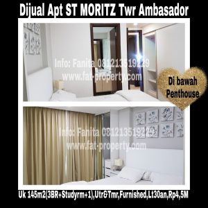 Dijual Apartment ST MORITZ Tower Ambasador luas 145m2 di lt 30an(di bwh penthouse).