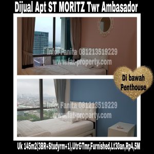 Dijual Apartment ST MORITZ Tower Ambasador luas 145m2 di lt 30an(di bwh penthouse).