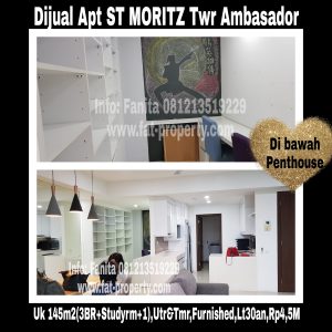 Dijual Apartment ST MORITZ Tower Ambasador luas 145m2 di lt 30an(di bwh penthouse).