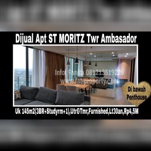 Dijual Apartment ST MORITZ Tower Ambasador luas 145m2 di lt 30an(di bwh penthouse).