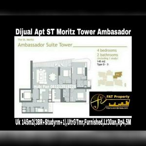 Dijual Apartment ST MORITZ Tower Ambasador luas 145m2 di lt 30an(di bwh penthouse).
