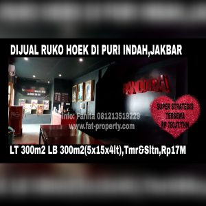 Dijual ruko hoek/sudut hadap perempatan Jl Raya Puri Indah,Jakarta Barat.