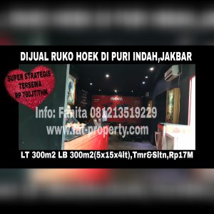 Dijual ruko hoek/sudut hadap perempatan Jl Raya Puri Indah,Jakarta Barat.