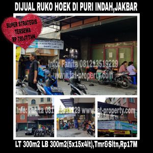 Dijual ruko hoek/sudut hadap perempatan Jl Raya Puri Indah,Jakarta Barat.