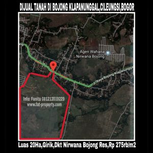 Dijual tanah girik di desa Bojong Klapanunggal, Cileungsi, Bogor luas 20 Ha 