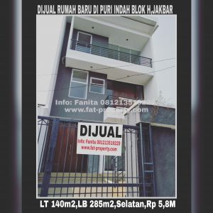 Dijual rumah baru minimalis di Puri Indah blok H,Jakarta Barat.