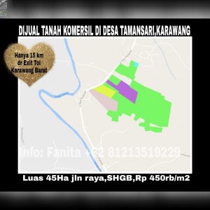 Dijual tanah komersil di Desa Tamansari, Karawang,Jawa Barat.