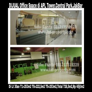 Dijual office space di APL Tower di kompleks Central Park,Podomoro City,Jl Letjend S Parman Kav 28,Grogol,Jakarta Barat.