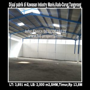 Dijual pabrik di Jl Manis Raya,Kawasan Industri Manis,Kadu,Curug,Tangerang