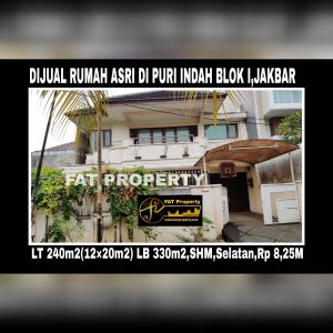 Dijual rumah di Puri Indah blok I,Jakarta Barat.Belakang Pasar Puri.
