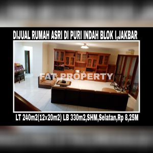 Dijual rumah di Puri Indah blok I,Jakarta Barat.Belakang Pasar Puri.