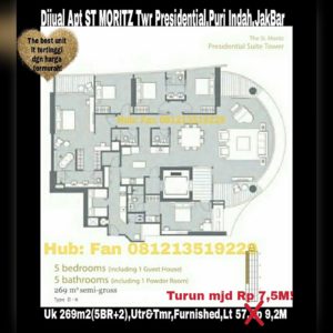 Dijual Apartment ST MORITZ Tower Presidential the best unit in the best tower ukuran 269m2.