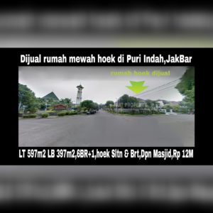Dijual rumah hoek bagus jalan besar Puri Indah Jakarta Barat