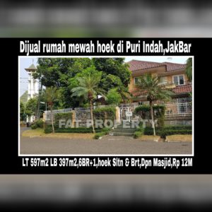 Dijual rumah hoek bagus jalan besar Puri Indah Jakarta Barat