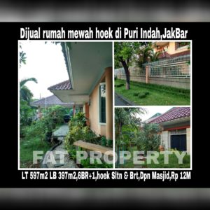 Dijual rumah hoek bagus jalan besar Puri Indah Jakarta Barat