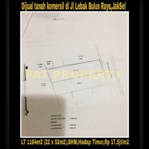 Dijual tanah komersil di pinggir jalan raya di Jl Lebak Bulus Raya,Jakarta Selatan.