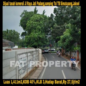 Dijual tanah komersil di Jl Jati Padang Raya,Pasar Minggu,Jakarta Selatan.