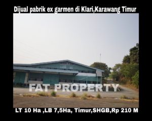 Dijual pabrik ex garmen brand ternama utk dieksport di Jl.Raya Curug Kosambi,Kec. Klari,Karawang Timur 41371, Jawa Barat.
