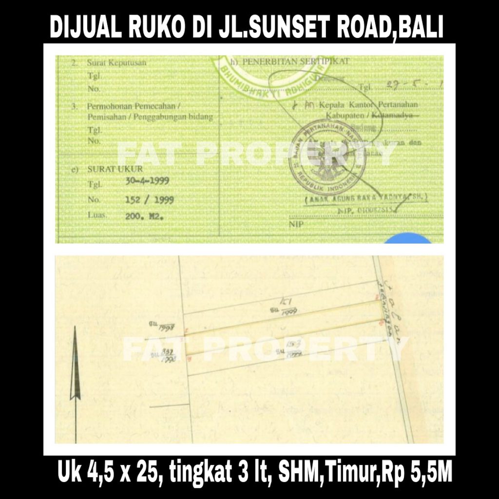Dijual Ruko di Jl Sunset Road no. 8E,Bali.