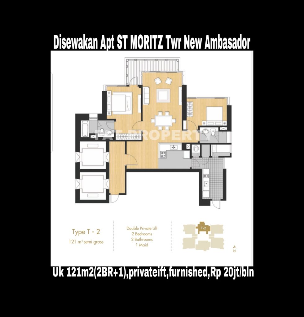 Disewakan Apartment ST MORITZ Tower New Ambasador, tower paling high end dan terbaru serta paling strategis di tengah2 mal. Ukuran 121 m2 di sedang.