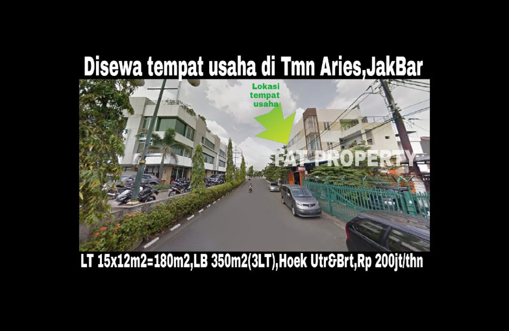 Disewakan rumah utk tempat usaha di Taman Aries menghadap Ruko Aries Niaga.