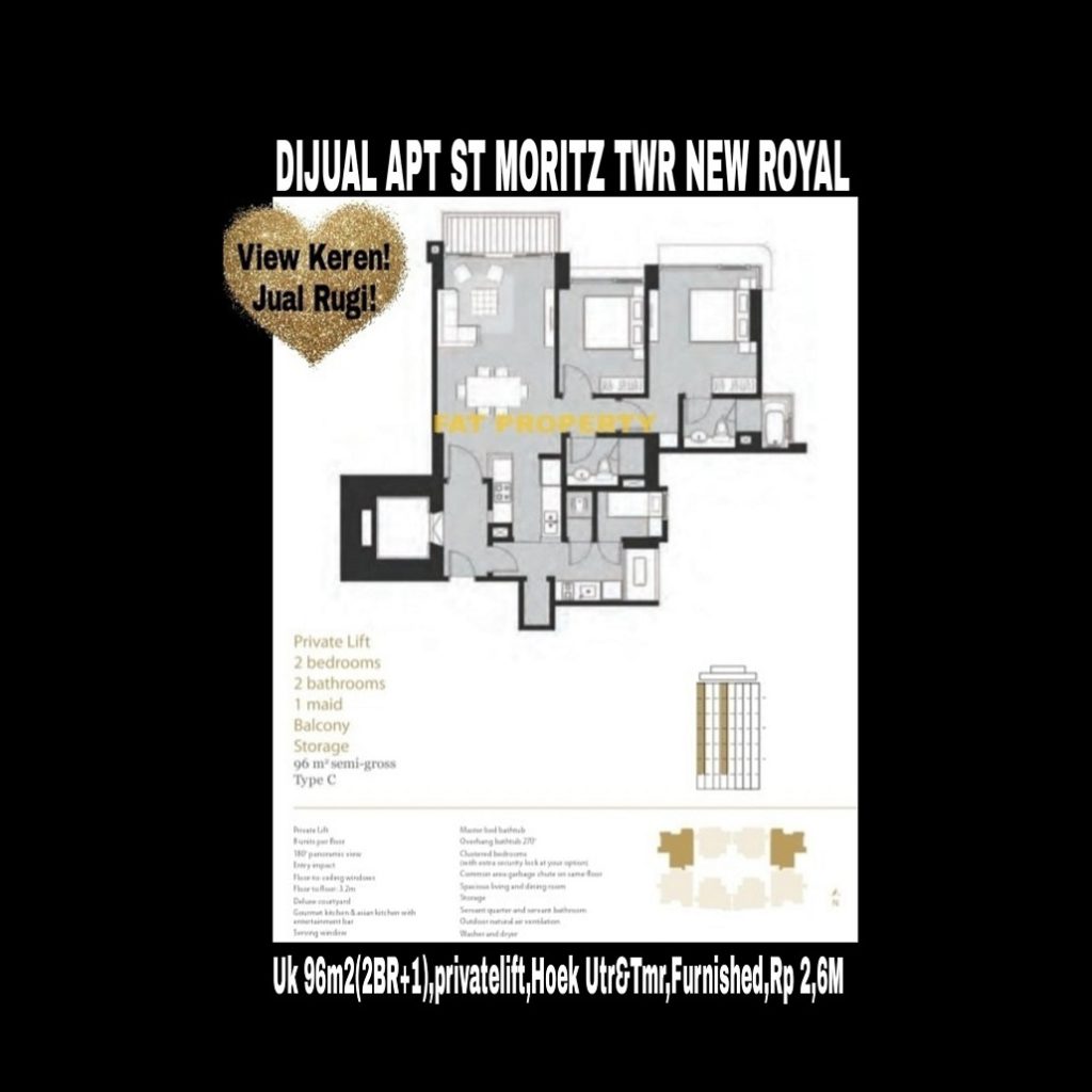 Dijual Apartment ST Moritz di Jl Puri Indah Jakarta Barat.